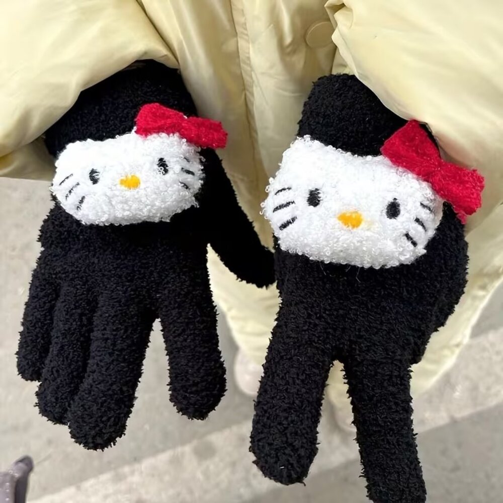 Hello Kitty Black Fuzzy Gloves Mittens BRAND-NEW‎ & SO CUTE!